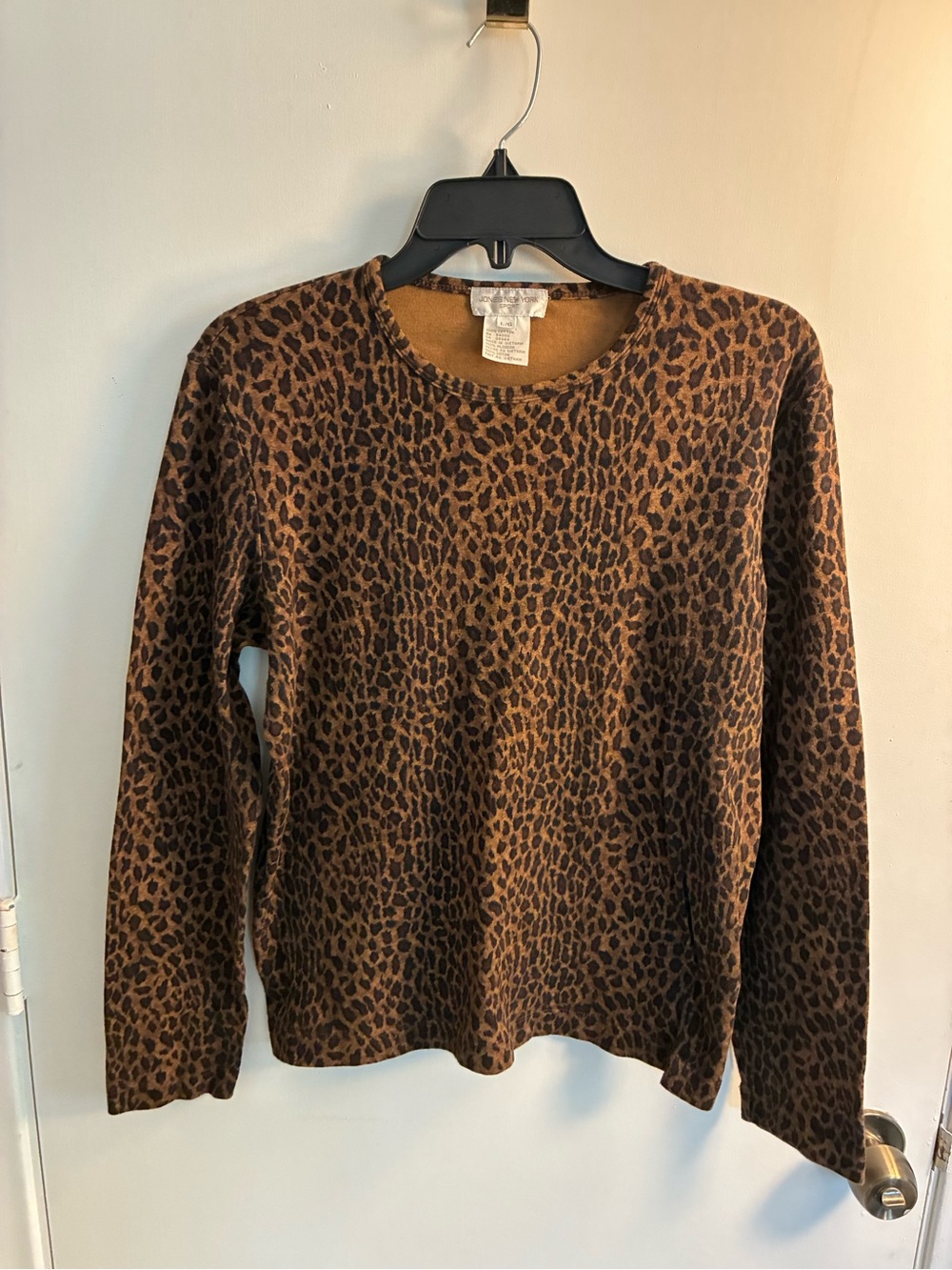 Jones New York Brown Leopard Print Crewneck Sweater